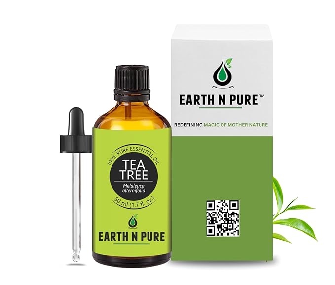 Earth N Pure Tea Tree Essential Oil Steam Distilled, Natural and Therapeutic Grade for Scalp & Skin Care with Glass Dropper | 50 ML