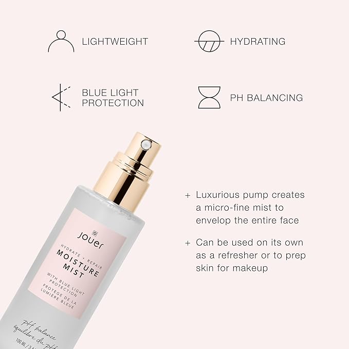Jouer Hydrate & Repair Moisture Mist with Blue Light Protection, 100ml – Hydrating Face Spray – Makeup Refreshing Mist – Vegan, Paraben-Free, Gluten-Free, Cruelty-Free, Talc-Free