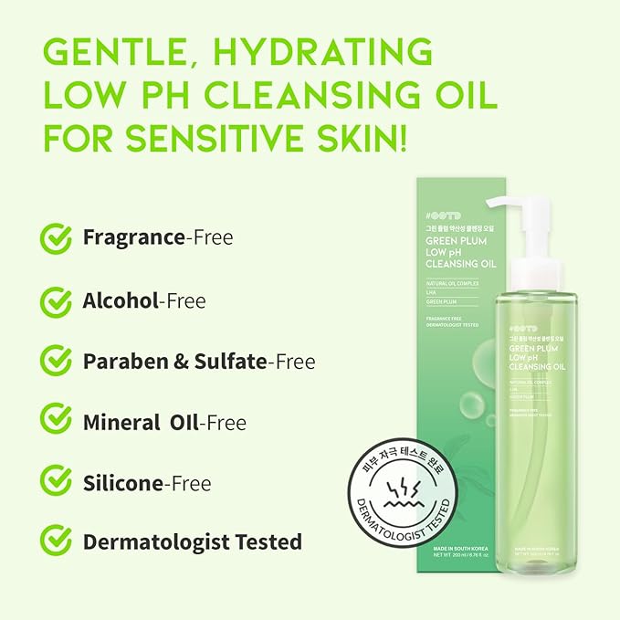 #OOTD Hydrating Makeup Remover Korean Cleanser for Face, LHA Natural Oil Complex Refreshing Gentle Cleanser for Sensitive Skin. Green Plum Low PH Cleansing Oil 200ml 6.76 Fl. Oz.