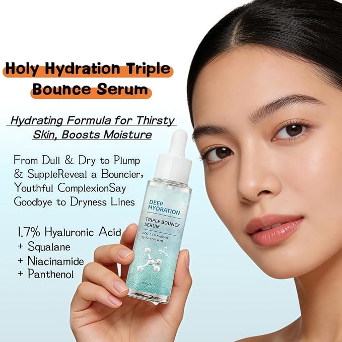 Triple Bounce Hyaluronic Acid Serum 1.7% Multi-Molecular Weight, Lightweight Daily Face Serum for Deep Hydration Plumping Bouncy Skin, Vegan Cruelty-Free Moisturizing Facial Serum 30ml/1 Fl Oz