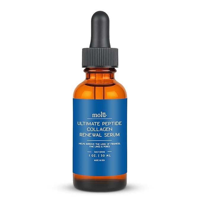 Molu Ultimate Peptide Collagen Renewal Serum - Transform aging skin, even tone, and improve appearance of lines and pores - with Copper Peptides, Niacinamide, and Pterostilbene - 1 oz.