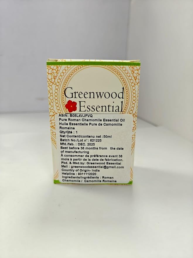 Greenwood Essential Pure Roman Chamomile Essential Oil (Chamaemelum nobile) with Glass Dropper Steam Distilled 50ml (1.69 oz)