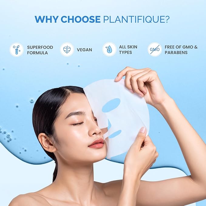 PLANTIFIQUE Korean Sheet Mask, 5 Pack - Moisturizing & Nourishing Face Masks with Hyaluronic Acid, Coconut & Ceramide NP - Mascarillas Faciales