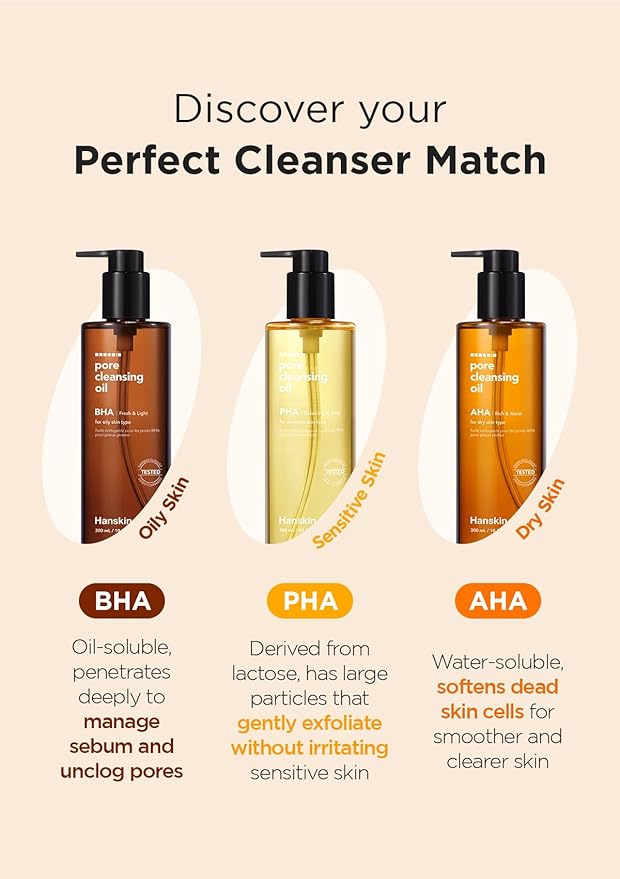 Hanskin BHA Pore Cleansing Oil, Sample Trial Size, Travel Size Mini Makeup Remover Set, Gentle Blackhead Cleanser for Combination and Oily Skin [30 ml/Pack of 3]