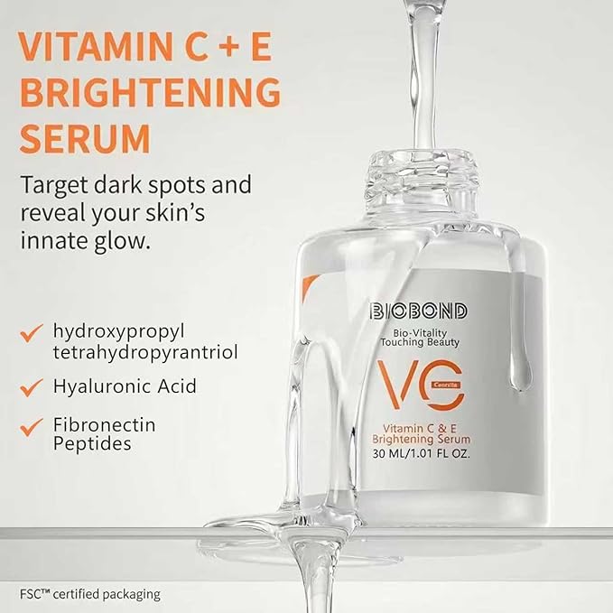 Vitamin C&E Serum for Face, With Hyaluronic Acid, Centella, BHA & Peptides, Gentle Brightening Dark Spot Skincare for Smooth Texture, Anti-Aging Booster for Fine Lines & Hydration, 1 Fl Oz