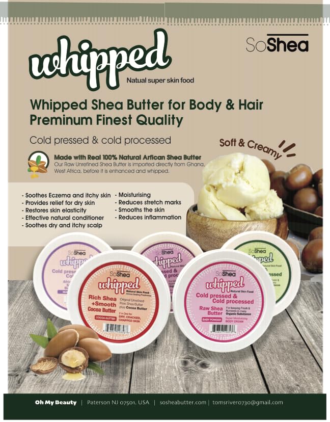 Whipped Shea Butter Lavender - Nourishes, Moisturizes & Renews | 100% African Pure Shea Butter | Cold-Pressed & Cold-Processed | No Dyes & Parabens | Vegan | 6.25oz / 177g