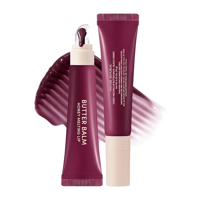 Nature Republic Honey Melting Lip Butter Balm – Hydrating Tinted Balm with Peptides, for Sheer & Glossy, Smooth & Soft Lips (BLACK CHERRY)