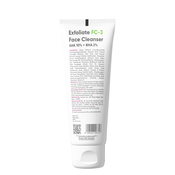 Cos-IQ Exfoliating Face Wash for Oily & Dry Skin | 2% Salicylic Acid BHA & 10% Glycolic Acid AHA | Sulphate-Free Anti-Acne Face Cleanser for Acne, Pimples, Skin Brightening, Dirt & Oil Control | 100ml