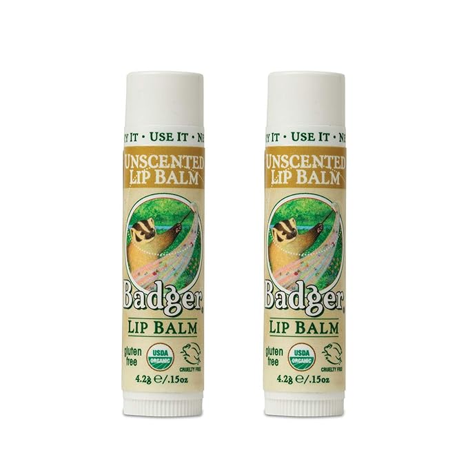 Badger Unscented Classic Lip Balm, USDA Certified Organic, Moisturizing, 0.15 oz (2 pack)