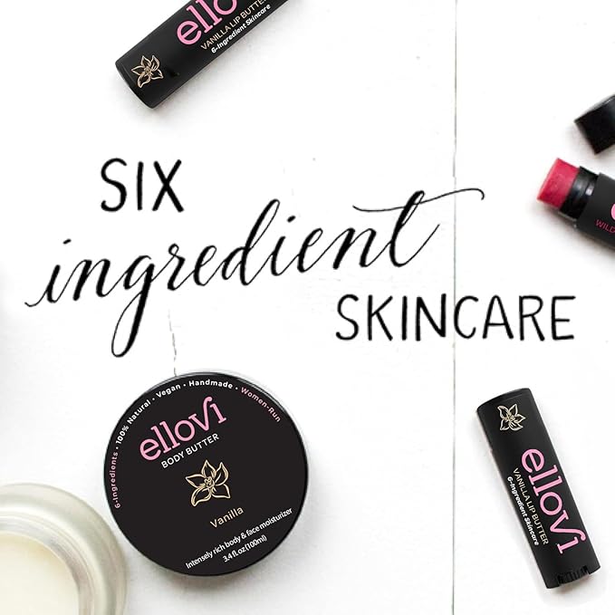 Ellovi Natural Lip Butter Lip Balm - Vanilla - Pure Enough to Eat - Made With Just 6 Vegan Ingredients - 100% Natural & Organic Moisturizing Lip Care for All Day Hydration (Single)