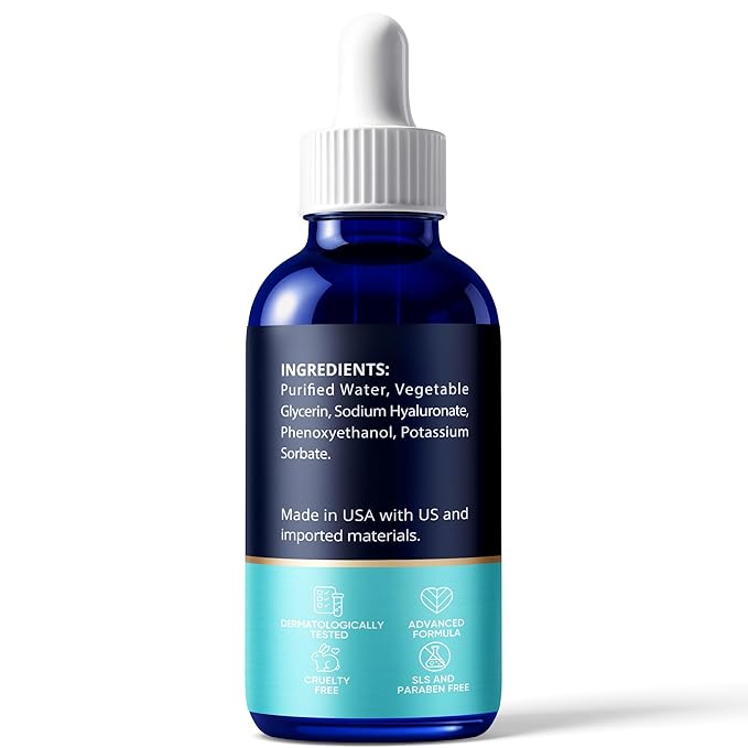 Hyaluronic Acid Serum for Face (2 Oz) for Skin and Lips - Hydrating & Moisturizing Serum for All Skin Types, Paraben-Free & Fragrance-Free