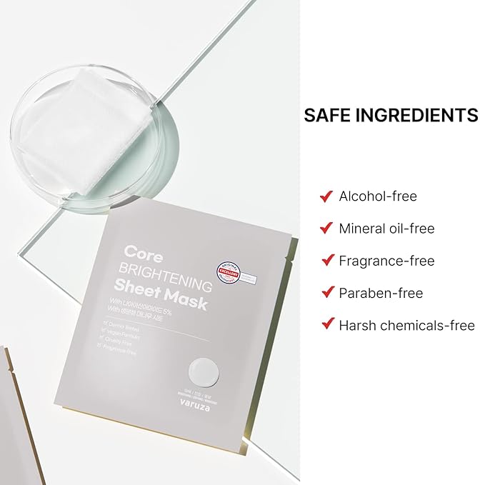Core Nourishing Sheet Masks with Niacinamide Serum 5% for Dry Skin Tranexamic Acid, Rice Face Mask for Glass Skin Care, Moisturizing Glowing & Anti-Aging, Cruelty Free, Fragrance Free 10 Count