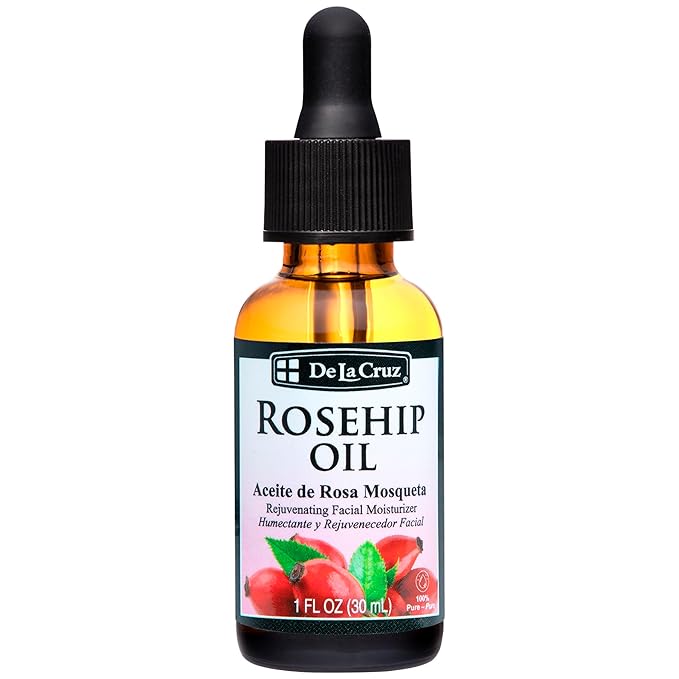 De La Cruz Rosehip Oil, 100% Pure Unrefined Cold-Pressed Chilean Rosehip Seed Oil, Moisturizer To Reduce Fine Lines, Wrinkles 1Fl Oz