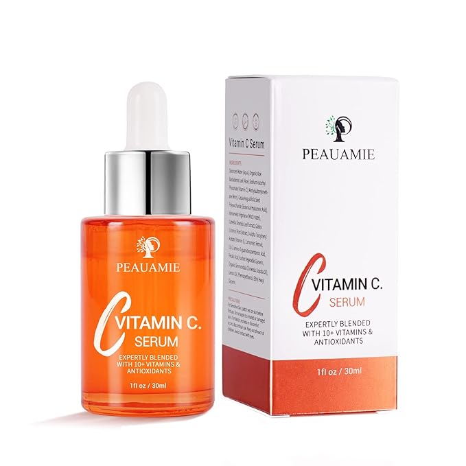 Peauamie Vitamin C Serum for Face Anti Aging with 2% Hyaluronic Acid and 1% Retinol Ferulic Acid,Moisturizer for Fine Lines and Wrinkles 1 Fl Oz x 2 Pack