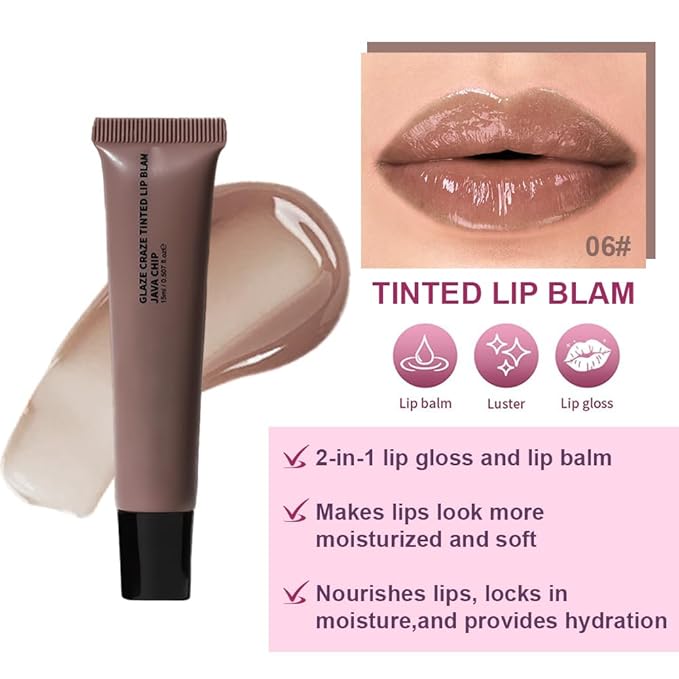 Summer Lip Butter Lip Balm Glow Reviver Lip Gloss, Melting Lip Serum, Ultra-Hydrating Natural Vegan Lip Balm, Sheer-Tinted Shine & Hydration, Soothes & Softens Dry Lips (Nude Brown)