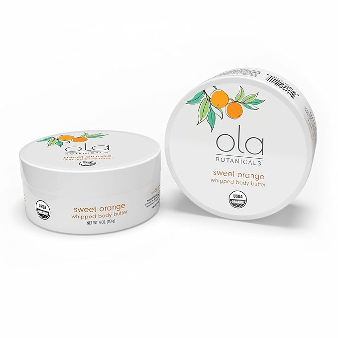 Ola Botanicals Whipped Body Butter (4oz) Sweet Orange, Deeply Hydrate & Nourish, Organic Shea Butter, USDA Organic, Non-GMO
