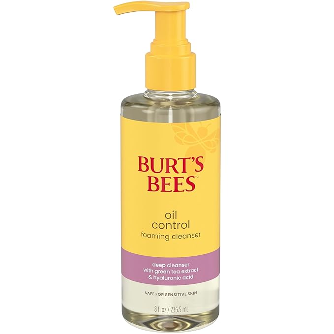 Burt's Bees Oil Control Foaming Cleanser; For Oily Skin; Safe for Sensitive Skin; Deeply Cleanses, Includes Green Tea Extract and Hyaluronic Acid; 8 Fl. Oz.