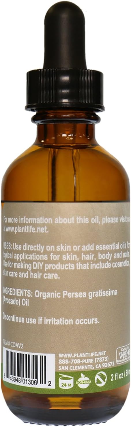 Plantlife Avocado Carrier Oil - Cold Pressed, Non-GMO, and Gluten Free Carrier Oils - for Skin, Hair, and Personal Care - 2 oz