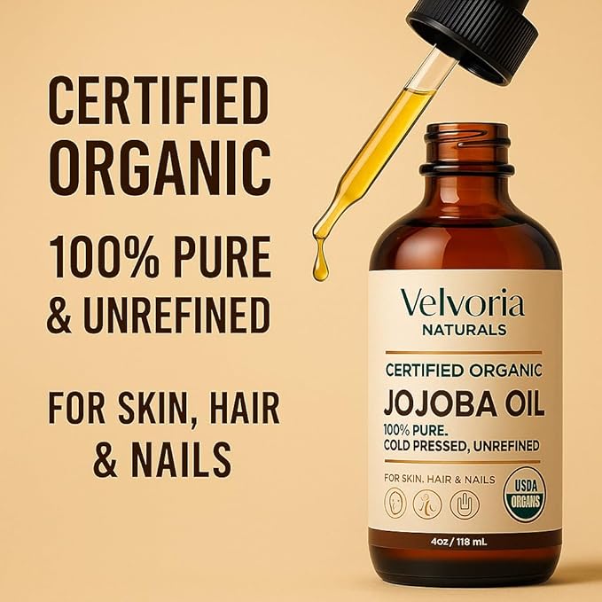 Organic Jojoba Oil - 100% Pure, Cold Pressed, Unrefined Non-GMO for Skin, Hair & Nails - 4oz