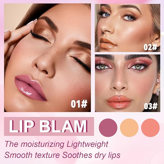 3Pcs Summer Lip Butter Lip Balm Glow Reviver Lip Gloss, Melting Lip Serum, Ultra-Hydrating Natural Vegan Lip Balm, Sheer-Tinted Shine & Hydration, Soothes & Softens Dry Lips (01+02+03)