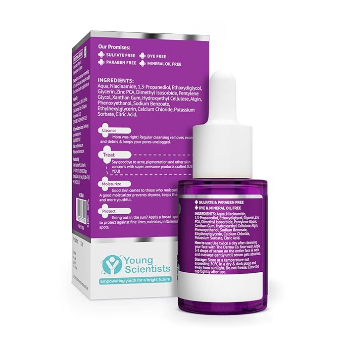 The Derma Co 10% Niacinamide Serum with 2% Zinc, Powered by Deep Penetration Formula Fades Acne Marks, Controls Oil & Reduces Dark Spots 30 ml