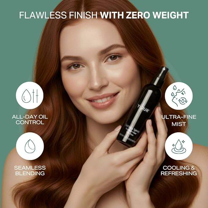Y'OUR Waterproof Makeup Setting Spray: 16HR+ Lock, Anti-Smudge & Transfer Proof Fixing Mist. Hydrating Matte Finish with Vitamin E. Ultra Fine, Alcohol-Free Vegan Spray for Oily & Mature Skin