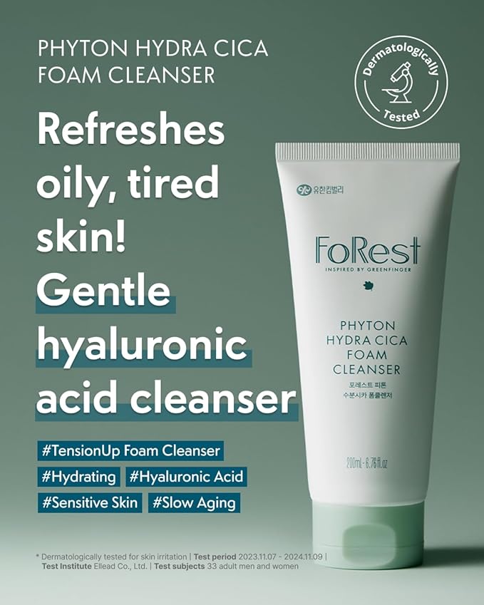 FOREST Phyton Hydra Cica Foam Cleanser 6.76 fl. oz. | Moisturizing | Low-pH | Hydrating Cleansing Wash for Sensitive Skin | Korean Skin Care | Deep Cleansing