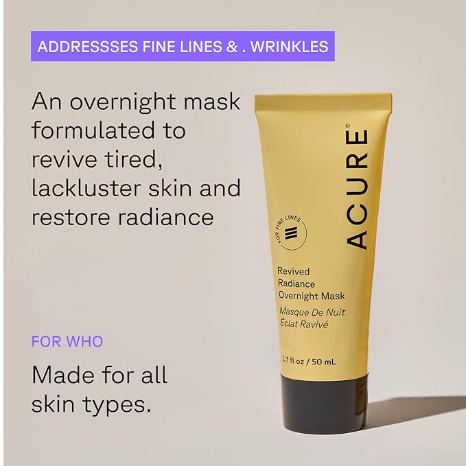 Acure Revived Radiance Overnight Mask - Night Face Mask for Sleeping, Hydrating Facial Jelly for Glass Skin & Natural Glow, Anti Aging & Nourishing with Encapsulated Retinol & Avocado Oil - 1.7 fl oz