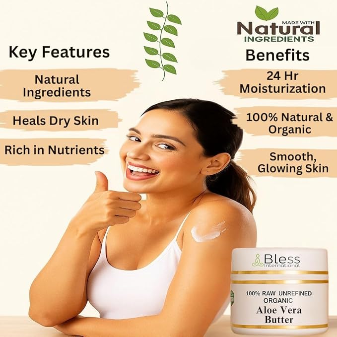 Organic Raw Aloe Vera Butter 100% Pure,Natural & Unrefined| Skin Moisturizer For Face, Body & Hair| 8 OZ/230 GM Ivory / White Grade A | DIY Creams, Balms, Lotions, Soaps| Softens Dry & Tough Skin
