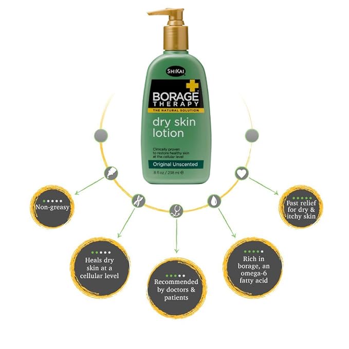ShiKai Borage Therapy Dry Skin Lotion Body Moisturizer (8 oz) Unscented Skincare | Hydrating Lotion for Dry Hands & Body | With Oatmeal & Shea butter