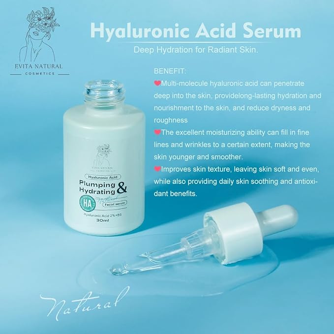 Hyaluronic Acid Serum 100% Natural Moisturizer with Vitamin B5 for Face and Neck. Dermatologically tested, Cruelty-Free, Paraben Free - 1 fl oz