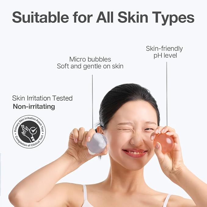 Naisture Be Bare Jelly Ball Cleanser, Daily Face Wash Korean Skin Care Cleanser Ball for Dry Skin with Allantoin for Protection, AHA &BHA for Exfoliation and Hydration- Peachy Pink (1.41oz)