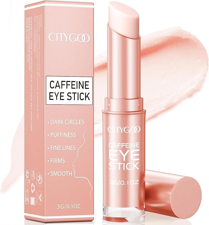 CITYGOO Caffeine Eye Cream Stick: Anti-Aging Firming & Dark Circles Moisturizing Balm for Puffiness & Eye Bags - Travel-friendly for Women (Caffeine Pink 3g)