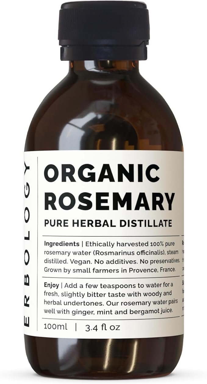 Erbology Organic Rosemary Water 3.4 fl oz - Premium Food Grade Hydrolate of Rosemary - Healthy Hair - Small Batch - Sustainably Sourced Straight from Farm in Provence, France