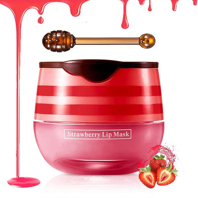 Strawberry Lip Balm Sleeping Lip Mask, Hydrating Propolis Lip Sleeping Mask, Moisturizing & Prevention Dry and Cracked Lip Scrubs Exfoliator, Lip Repair Nourishes the Lip Skin