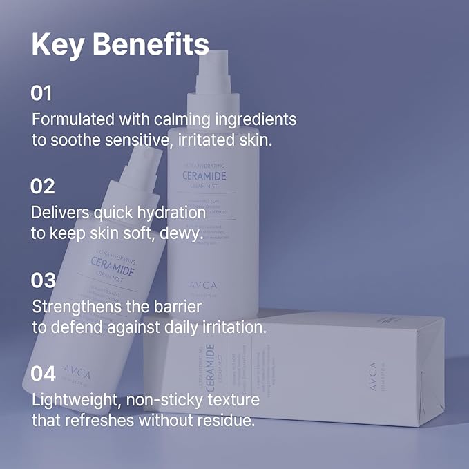 AVCA Ultra Hydrating Ceramide Cream Mist – Milky Face Mist with 5 Ceramides for Deep Moisture, Soothing & Dewy Glow, Lightweight Moisture-Boosting Facial Spray for All Skin Types (5.07 fl oz)