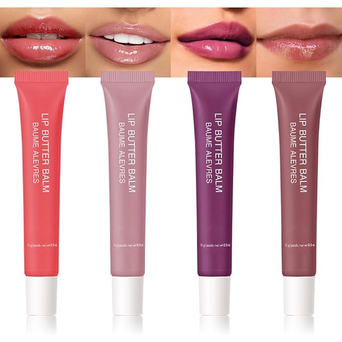 4 PCS Butter Lip Balm – Ultra-Hydrating Lip Care with Shea Butter & Olive Oil, Soothes Dry Lips with Natural Tint & Gloss Effect, Lip Plumper Moisture & Light Lip Stain Finish Set 02