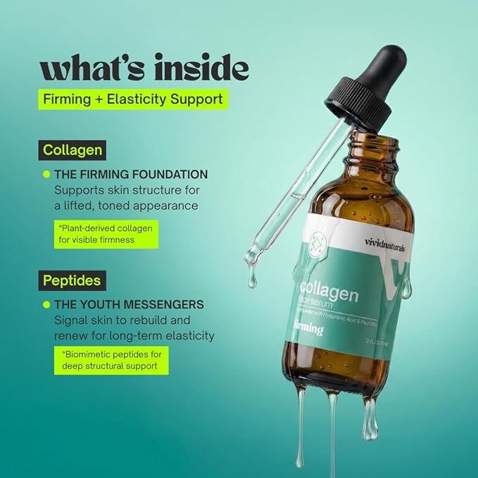 Collagen Serum For Face Made in USA 60ml-Collagen Skin Care with Peptides & Hyaluronic Acid Firming Serum Hydrating Lightweight Smooth Anti Aging Facial Serums For Women Skincare