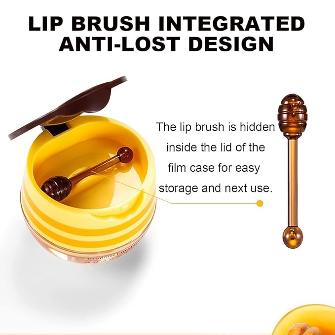 Strawberry & Honey Lip Balm, Vitamin E Lip Masks & Moisturizing/Hydrating Propolis Lip Sleeping Mask With Brush, Nourish And Repair Lip Skin Winter Lip Care Products (Honey & Strawberry)