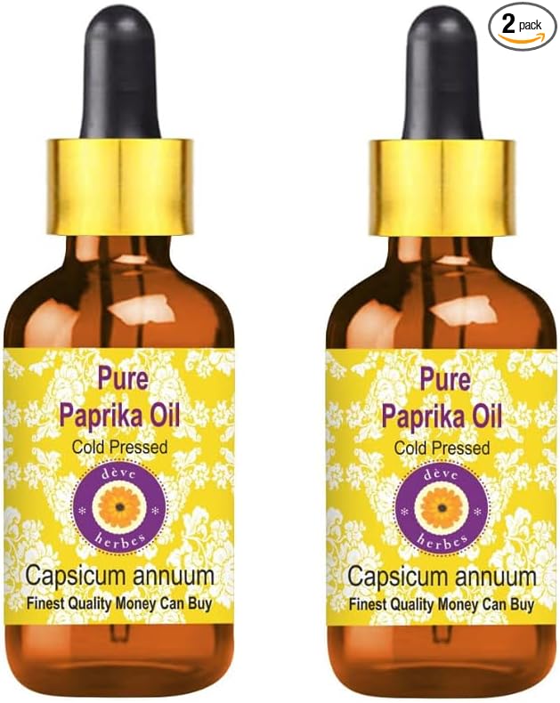 Deve Herbes Paprika Oil (Capsicum annuum) with Glass Dropper | Cold Pressed | Pure | Natural | for Diluting Essential Oils | for Skin & Massage | Non-Sticky| Lightweight| Unisex | 5ml X 2 (0.33 oz)