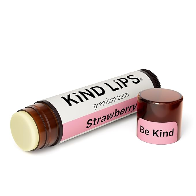 Kind Lips Strawberry Organic Lip Balm (Single Tube) – Hypoallergenic Natural Beeswax Lip Balm for Dry, Cracked Lips – Non Toxic Moisturizing Lip Repair with Vitamin E