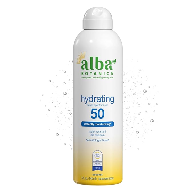 Alba Botanica Sunscreen Spray for Face and Body, Broad Spectrum SPF 50 Sunscreen, Hawaiian Coconut, Water Resistant and Biodegradable, 5 fl. oz. Bottle