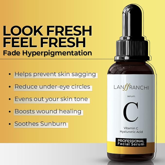 Vitamin C Face Serum with Hyaluronic Acid – Brightening & Anti-Aging Serum for Dark Spots, Acne Scars, Wrinkles & Fine Lines – Hydrating, Plant-Based, Fragrance-Free Skincare for All Skin Types (1 oz)