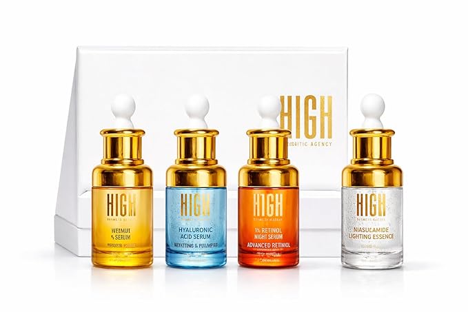 HIGH – Elixir Quartet Face Serum Set – Vitamin C, Retinol, Hyaluronic Acid & Niacinamide – Complete Daily Skincare Routine