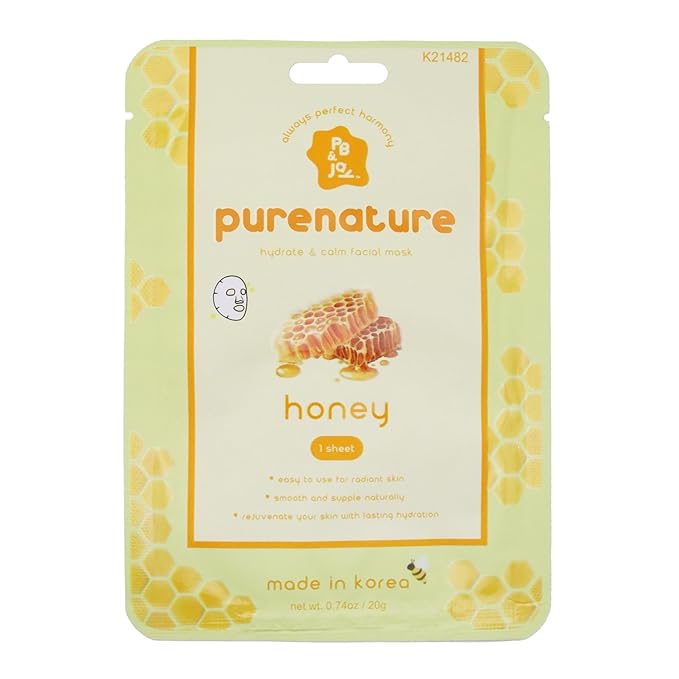 PB & JAY Purenature Facial Mask – Premium Quality Korean Sheet Mask for Dry Skin – Korean Collagen Essence Hydrating Facemask Sheet (Honey)