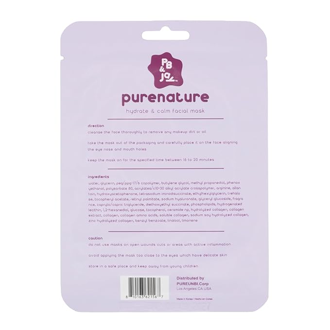 PB & JAY Purenature Facial Mask – Premium Quality Korean Sheet Mask for Smoother-Looking Skin – Korean Collagen Essence Renewal Facemask Sheet (Retinol)