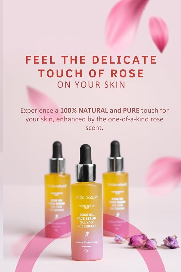Bade Natural Rose Essential Oil Face Serum – Calming & Antioxidant Facial Oil with Jojoba & Vitamin E – Anti-Aging Moisturizer for Radiance & Skin Elasticity – 1 Fl Oz