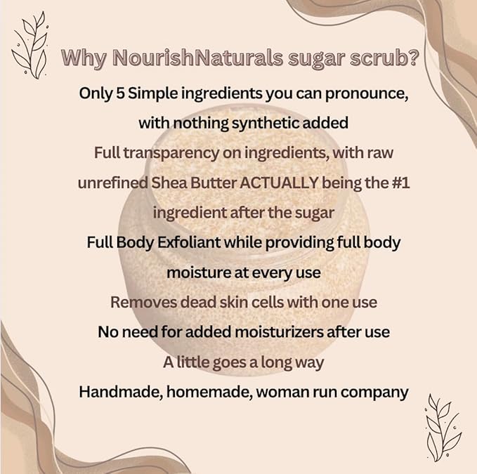 Shea Butter Sugar Scrub, 2-in-1 All Natural Full Body Exfoliant and Moisturizer, 5 Simple Ingredients for Full Body Care, Nontoxic, Winter Shower Scrub, Cinnamon Oil