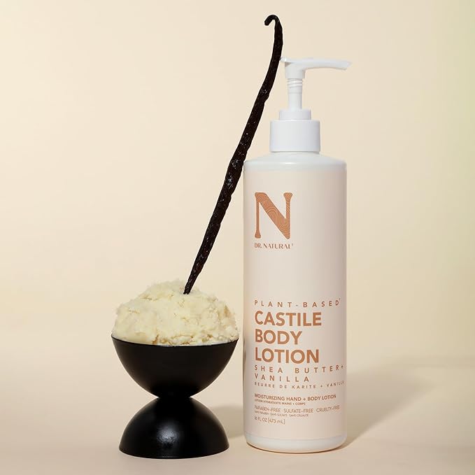 Dr. Natural Castile Body Lotion, Shea Butter, 16 oz - Plant-Based - Paraben-Free, Sulfate-Free, Cruelty-Free - Made with Organic Shea Butter - Non-Greasy - Body Lotion for Dry Skin (Pack of 2)