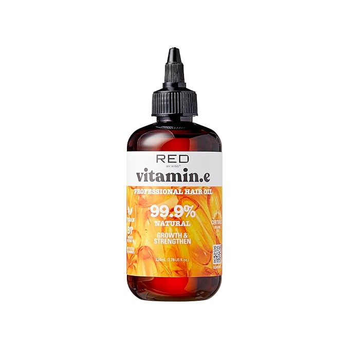 Red by Kiss Professional 99.9% Natural Hair Oil, Organic Vegan Oil Blend for Dry & Itchy Scalp Relief, Hydrating Biotin Infused, Nourish Add Shine & Smooth Hair (Vitamin E, 7.78 Fl Oz)